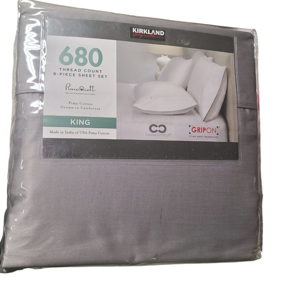 Kirkland Signature Other - NWT Kirkland Signature 680 Thread Count 6 Piece KING Sheet Set Alloy Gray